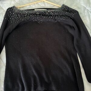 Joseph A Elegant Black silk sweater embellished front and back borealis beading
